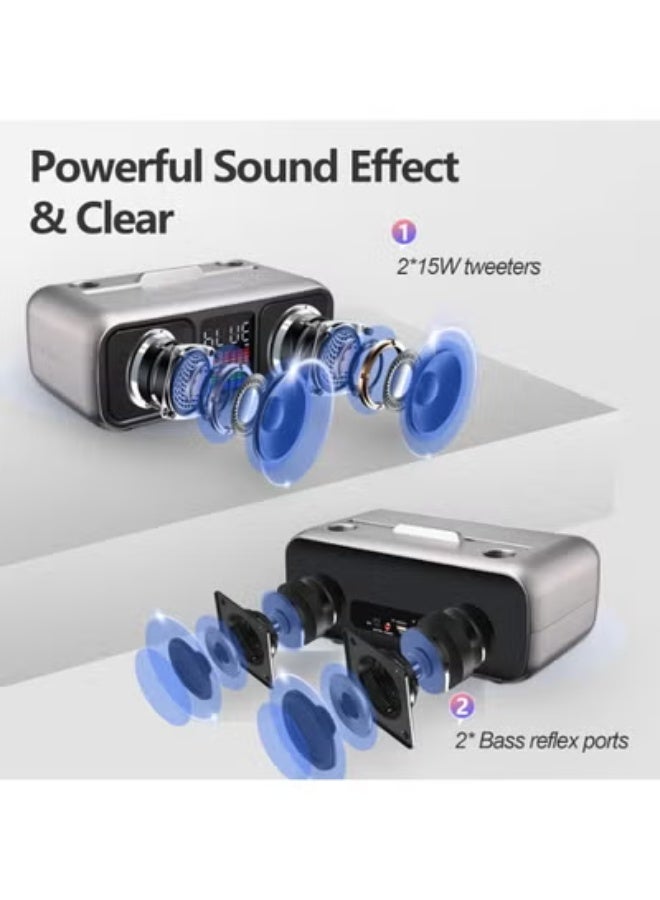 Smart Berry Karaoke Machine Party Speaker with Touch Screen, 2 Wireless Microphones, LED Lights & Phone Stand – USB/TF/AUX Support – Portable Bluetooth Karaoke Speaker for Kids & Family Parties (Silver) - Image 2