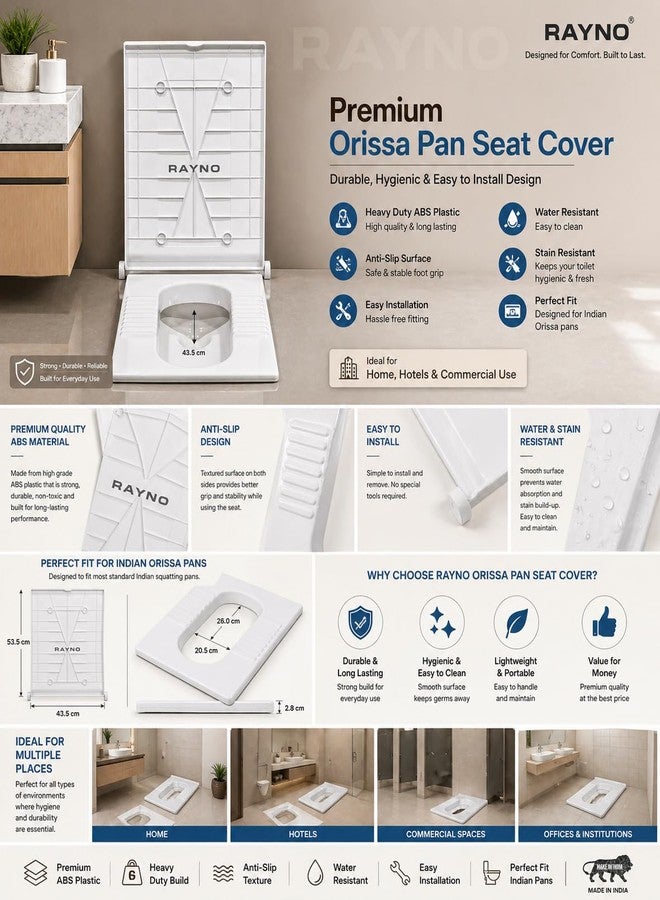 RAYNO Indian Square Toilet Cover 56L x 42W | White 21 Inch Orissa Pan Toilet Seat Cover | PP Commode Seat Cover | Lid for Indian Commodes (White) - Image 3