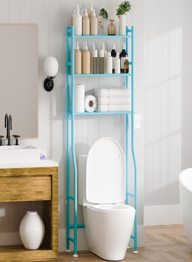 GloTika 3-Tier Over The Toilet Storage, Space Saver Metal Bathroom Shelves, Freestanding Above Over Toilet Storage Shelf with 4 Hooks for Bathroom, Blue - Image 1