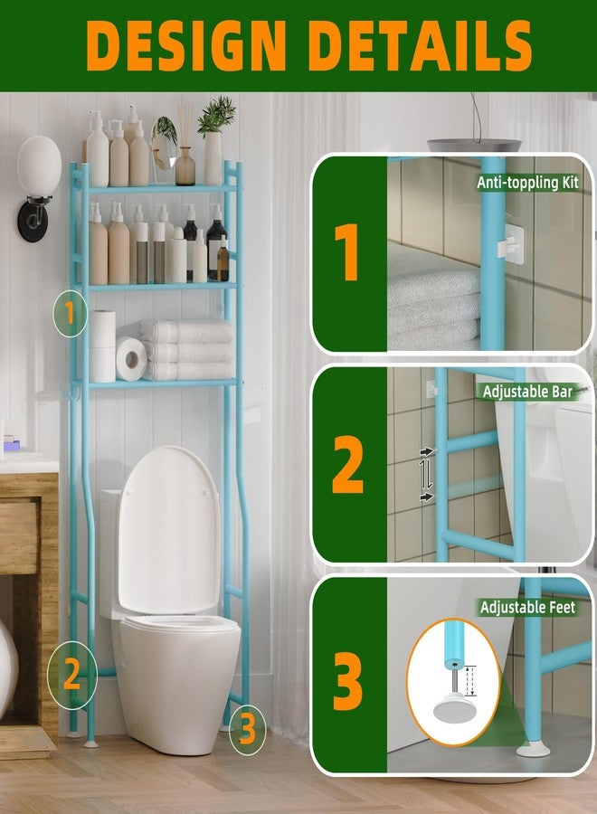 GloTika 3-Tier Over The Toilet Storage, Space Saver Metal Bathroom Shelves, Freestanding Above Over Toilet Storage Shelf with 4 Hooks for Bathroom, Blue - Image 4