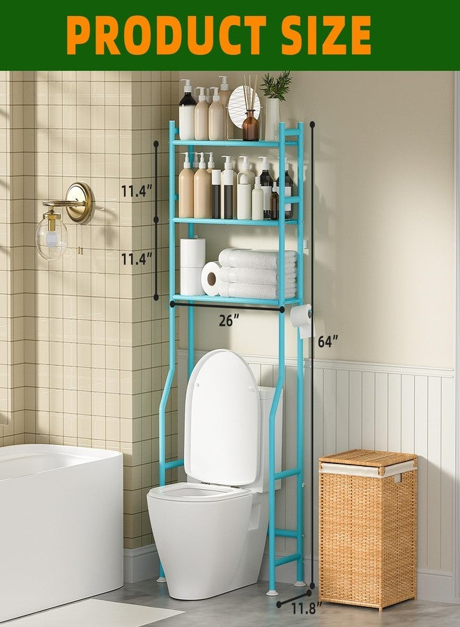 GloTika 3-Tier Over The Toilet Storage, Space Saver Metal Bathroom Shelves, Freestanding Above Over Toilet Storage Shelf with 4 Hooks for Bathroom, Blue - Image 2