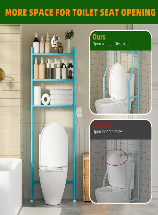 GloTika 3-Tier Over The Toilet Storage, Space Saver Metal Bathroom Shelves, Freestanding Above Over Toilet Storage Shelf with 4 Hooks for Bathroom, Blue - Image 5
