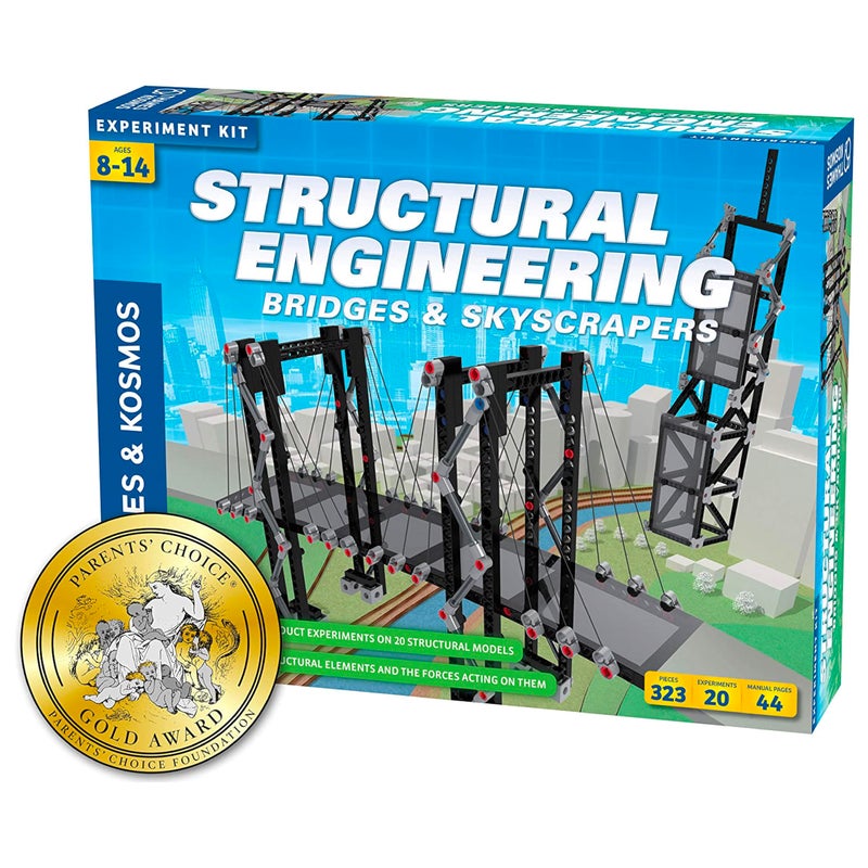 Thames & Kosmos Structural Engineering: Bridges & Skyscrapers | Science & Engineering Kit | Build 20 Models | Learn about Force, Load, Compression, Tension | Parents' Choice Gold Award Winner, Blue - Image 1
