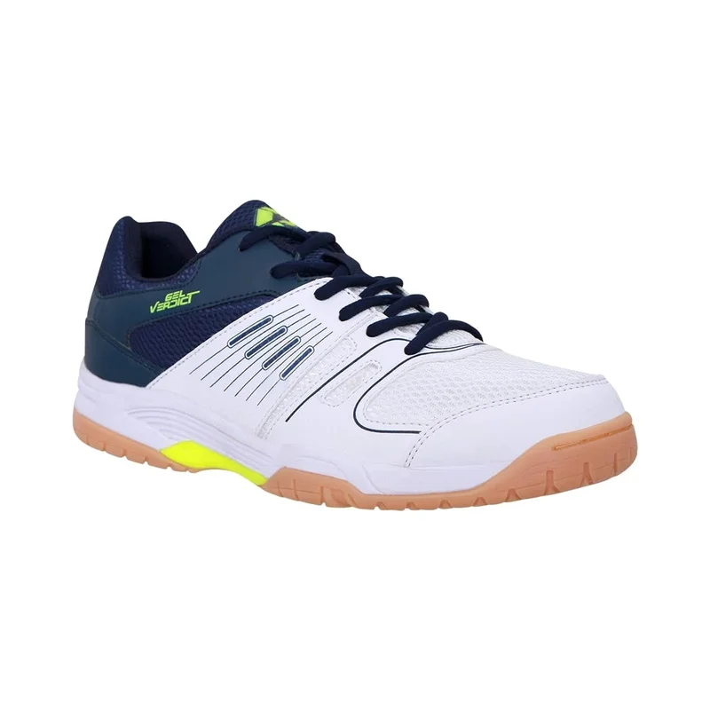 نيفيا Nivia Gel Verdict Badminton Shoes for Kids - Breathable Air Mesh & TPU Fusion Upper, Duofoam Midsole, Non-Marking Gum Rubber Outsole (Navy/White), UK07