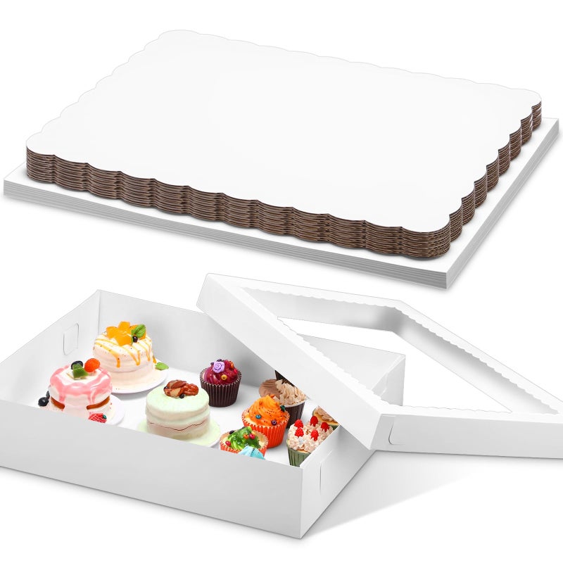 Chivertion 20 Pcs 19x14x4 Inch Half Sheet Cake Boxes 10pcs Large Rectangle Bakery Boxes with Window and 10pcs Cake Boards for Pastry Baking Cupcakes Pie Cookies Birthday Party(White) - Image 1