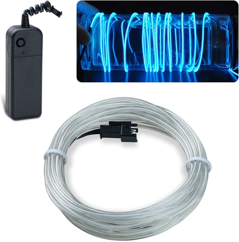 lychee EL Wire Neon Glowing Strobing Electroluminescent Light El Wire w/Battery Pack for Parties, Halloween Decoration (Ice Blue, 15ft) - Image 1