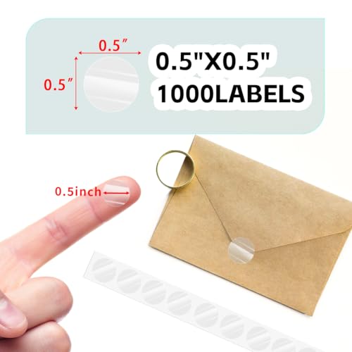 PARLAIM 0.5 inch Round Clear Circle Dot Sticker, 1000pcs Transparent Adhesive Label for Envelope, Cosmetic Box, Gift Bag, Translucent Wafer Package Seals - Image 2
