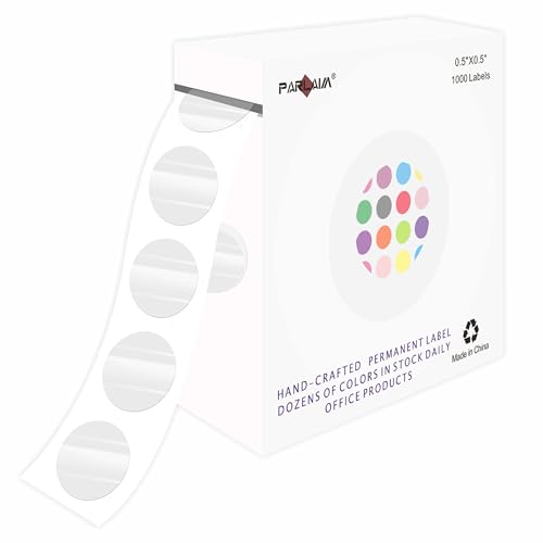 PARLAIM 0.5 inch Round Clear Circle Dot Sticker, 1000pcs Transparent Adhesive Label for Envelope, Cosmetic Box, Gift Bag, Translucent Wafer Package Seals - Image 1
