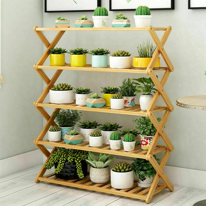 Livzing 5-Tier Foldable Bamboo Wooden Shoe Racks | Collapsible MultiPurpose Rack for Storage Entryway Furniture Rack | Shelf Organizer for Home and Kitchen | Slipper Stand Chappal Storage Organizer - Image 3