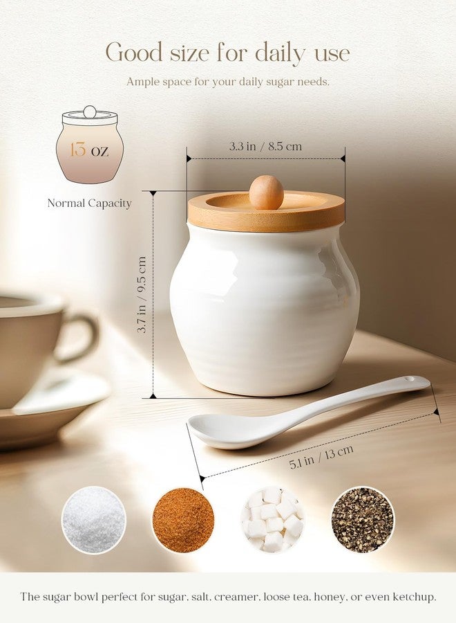 AISBUGUR Sugar Bowl with Lid and Spoon,13oz Sugar Bowl with Bamboo Lid,Ceramic Sugar Container for Coffee Bar,Countertop,Kitchen Decor,Dishwasher Safe, White - Image 3