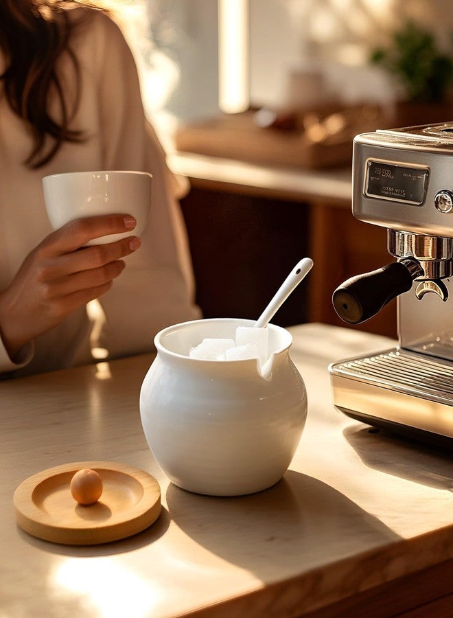 AISBUGUR Sugar Bowl with Lid and Spoon,13oz Sugar Bowl with Bamboo Lid,Ceramic Sugar Container for Coffee Bar,Countertop,Kitchen Decor,Dishwasher Safe, White - Image 4