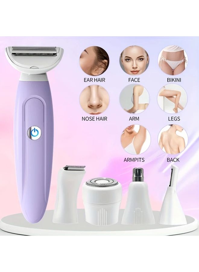 5-In-1 Purple Rechargeable Electric Shaver with USB Charging for Women, Dry & Wet Use, Fine Blades for Sensitive Skin, Stainless Steel Cutting Heads, 600mAh Battery, Limited Brush Included - Image 5