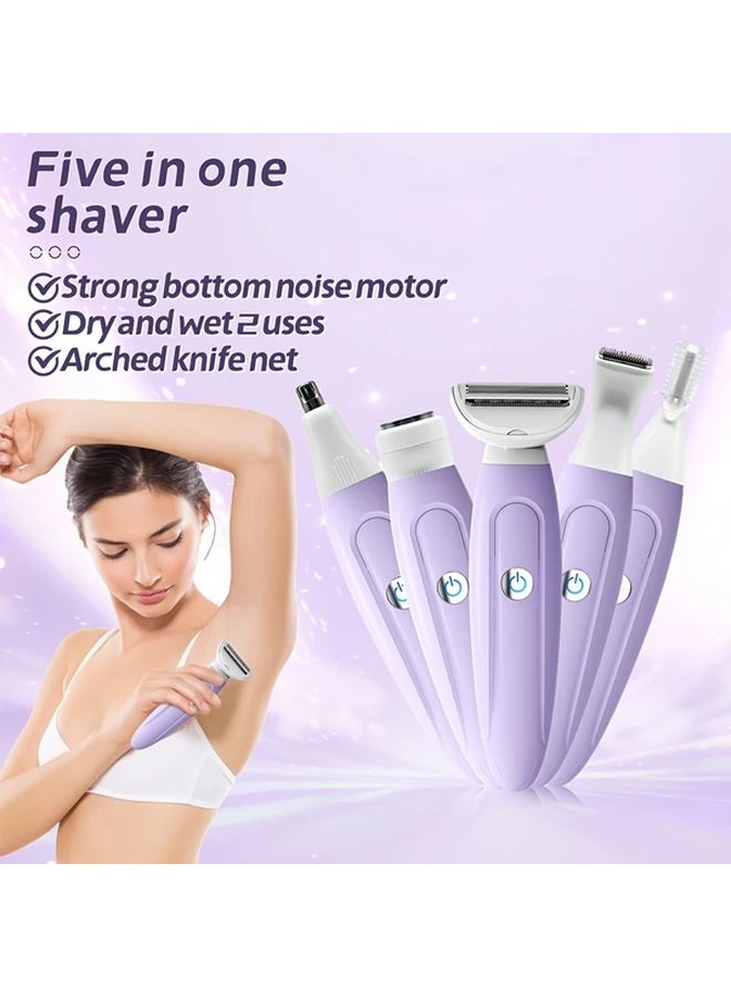 5-In-1 Purple Rechargeable Electric Shaver with USB Charging for Women, Dry & Wet Use, Fine Blades for Sensitive Skin, Stainless Steel Cutting Heads, 600mAh Battery, Limited Brush Included - Image 4