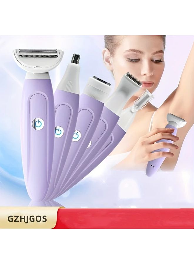 5-In-1 Purple Rechargeable Electric Shaver with USB Charging for Women, Dry & Wet Use, Fine Blades for Sensitive Skin, Stainless Steel Cutting Heads, 600mAh Battery, Limited Brush Included - Image 3
