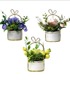 AIWANTO 3Pcs Artificial Flower Pots Home Decor Pots Gift for Home Decoration Office Flower Pots  - Image 1