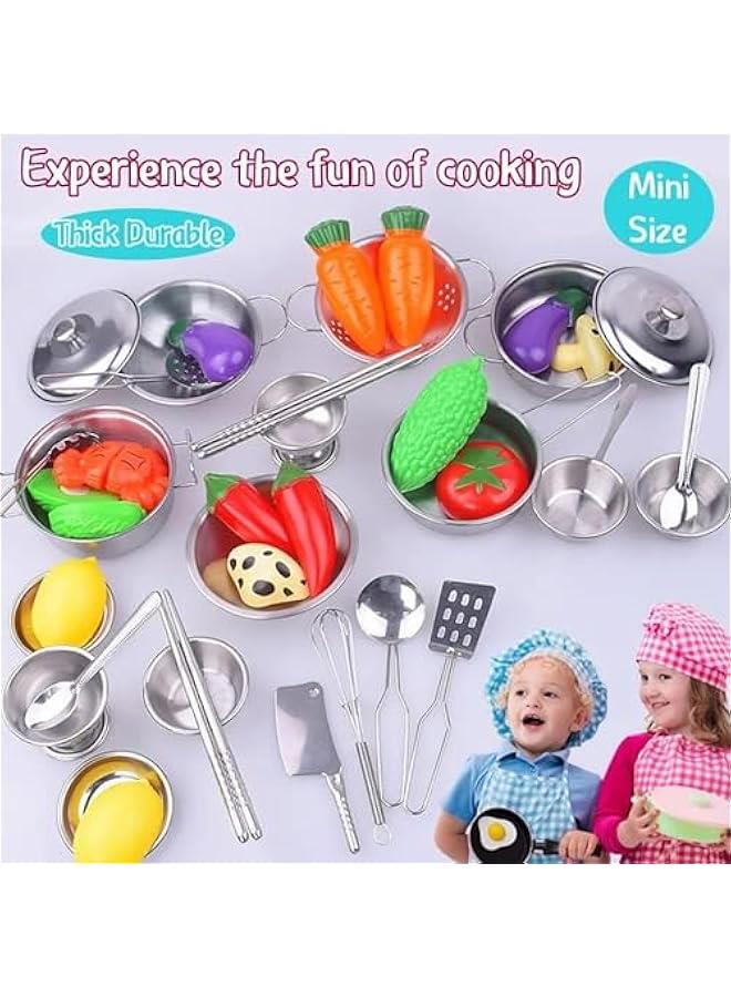 Mini Size Kids Kitchen Pretend Play Toys Accessories with Stainless Steel Cookware Pots and Pans Set,Classic Kitchen Accessories Cooking Utensils Set Tiny Role Play Cooking Play Toy for Kids Toddler - Image 3