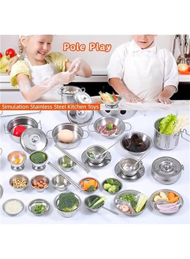 Mini Size Kids Kitchen Pretend Play Toys Accessories with Stainless Steel Cookware Pots and Pans Set,Classic Kitchen Accessories Cooking Utensils Set Tiny Role Play Cooking Play Toy for Kids Toddler - Image 4