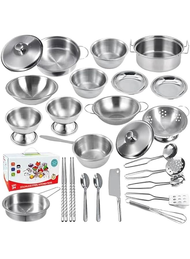 Mini Size Kids Kitchen Pretend Play Toys Accessories with Stainless Steel Cookware Pots and Pans Set,Classic Kitchen Accessories Cooking Utensils Set Tiny Role Play Cooking Play Toy for Kids Toddler - Image 1