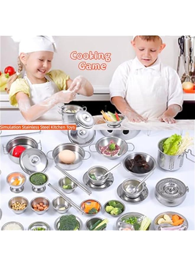 Mini Size Kids Kitchen Pretend Play Toys Accessories with Stainless Steel Cookware Pots and Pans Set,Classic Kitchen Accessories Cooking Utensils Set Tiny Role Play Cooking Play Toy for Kids Toddler - Image 2