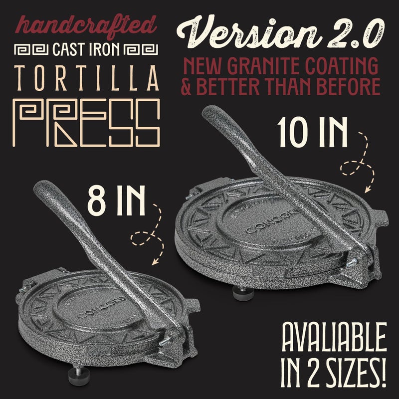 Concord Cast Iron Heavy Duty Tortilla Press (Version 2.0). Commercial Grade Pataconera Presser. Perfect Maker for Flour or Corn Tortillas, Quesadillas, Roti, and much more! (8") - Image 2