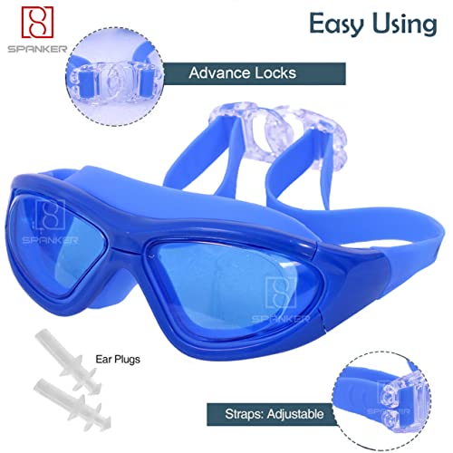 Spanker Wide View Swim Goggles with Ear Plugs, UV Protection No Leaking Anti Fog Lens Swimming Glasses for Adult Women Men and Youth,Black SSTP - Image 3