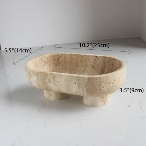 Nawgnail Natural Oval Travertine Fruit Bowl for Kitchen Counter 10", Large Decorative Bowl Two-Legs for Home Decor, Fruits Holder For Dining Table - Kitchen Organization - Image 2