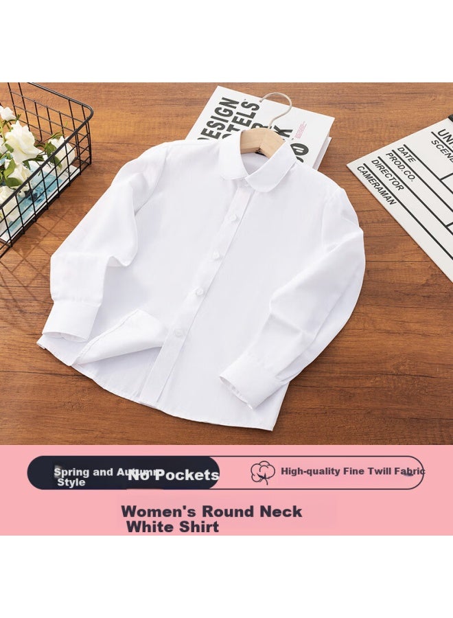Yinuofang Kids White Long Sleeve Shirt School Uniform Girls' Shirt: White Long Sleeve 140cm - Image 2