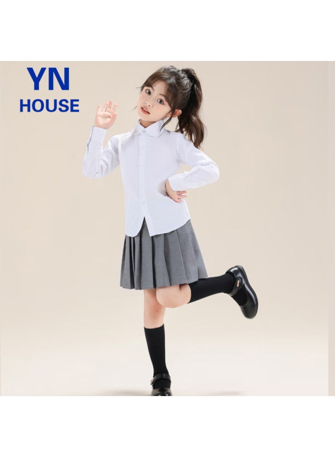 Yinuofang Kids White Long Sleeve Shirt School Uniform Girls' Shirt: White Long Sleeve 140cm - Image 4