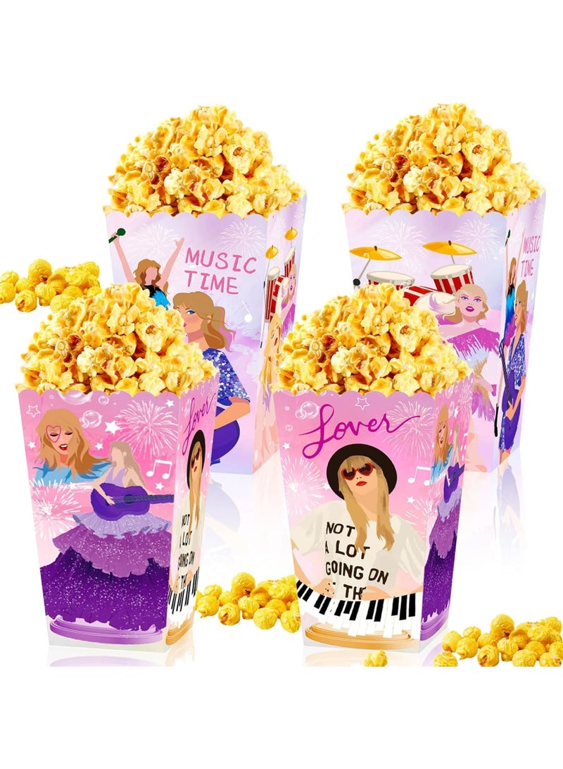 Zikra 24 PCS Singer Theme Party Popcorn Boxes, 4 Types Singer Theme Birthday Party Supplies, Singer Theme Paper Popcorn Box, Gift Bags Kids, Candy Treat Bag for Birthday, Wedding, Bridal Shower - Image 1