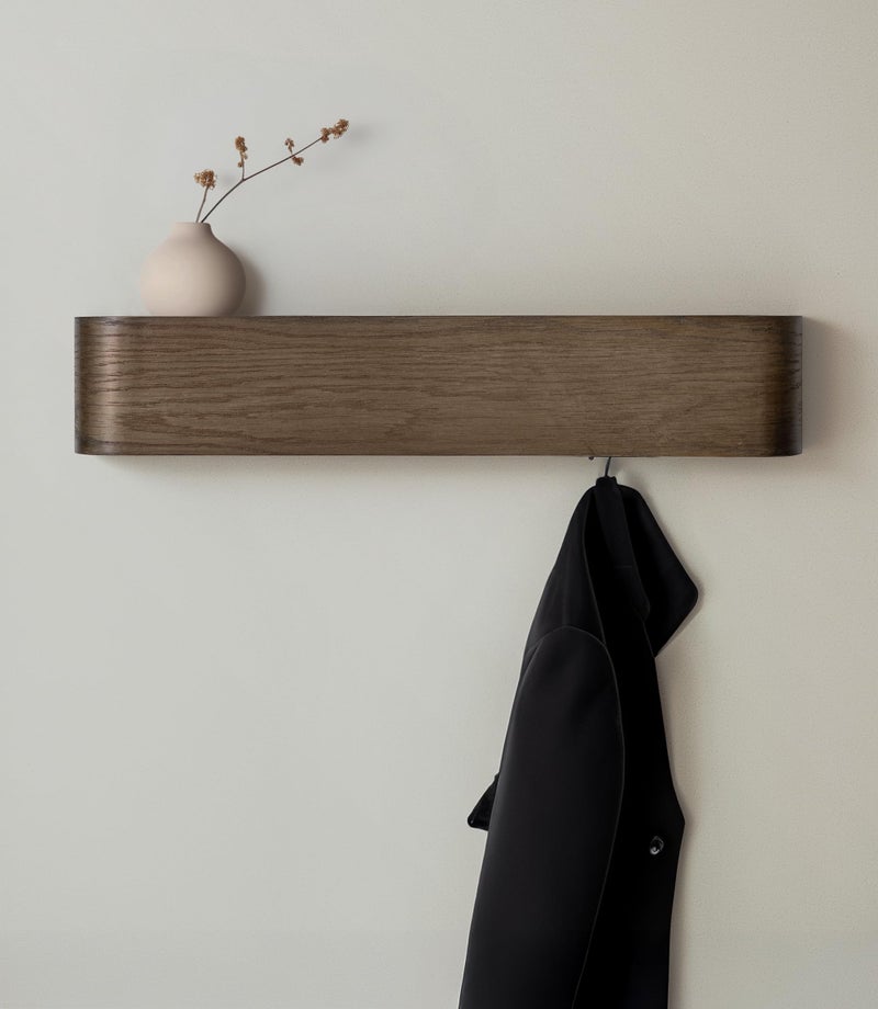 Kazai. Wall-Mounted Coat Rack 'Toke' - Modern Design Coat Rack with Hidden Wall Hooks - Solid Wood Veneer Panel Coat Hanger - Oak, Dark - Image 1
