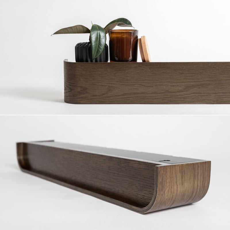 Kazai. Wall-Mounted Coat Rack 'Toke' - Modern Design Coat Rack with Hidden Wall Hooks - Solid Wood Veneer Panel Coat Hanger - Oak, Dark - Image 5