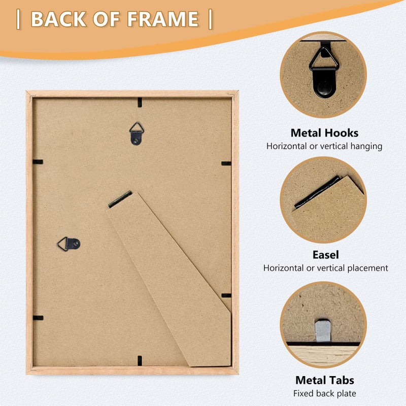 ATOBART 8x10 Picture Frame  OAK Wood Photo Frame 5x7 with Mat or 8x10 without Mat with Perspex Glass for Vertical or Horizontal Tabletop Wall Display for Photos  Paintings  Posters  Artwork  Set of 3 - Image 4