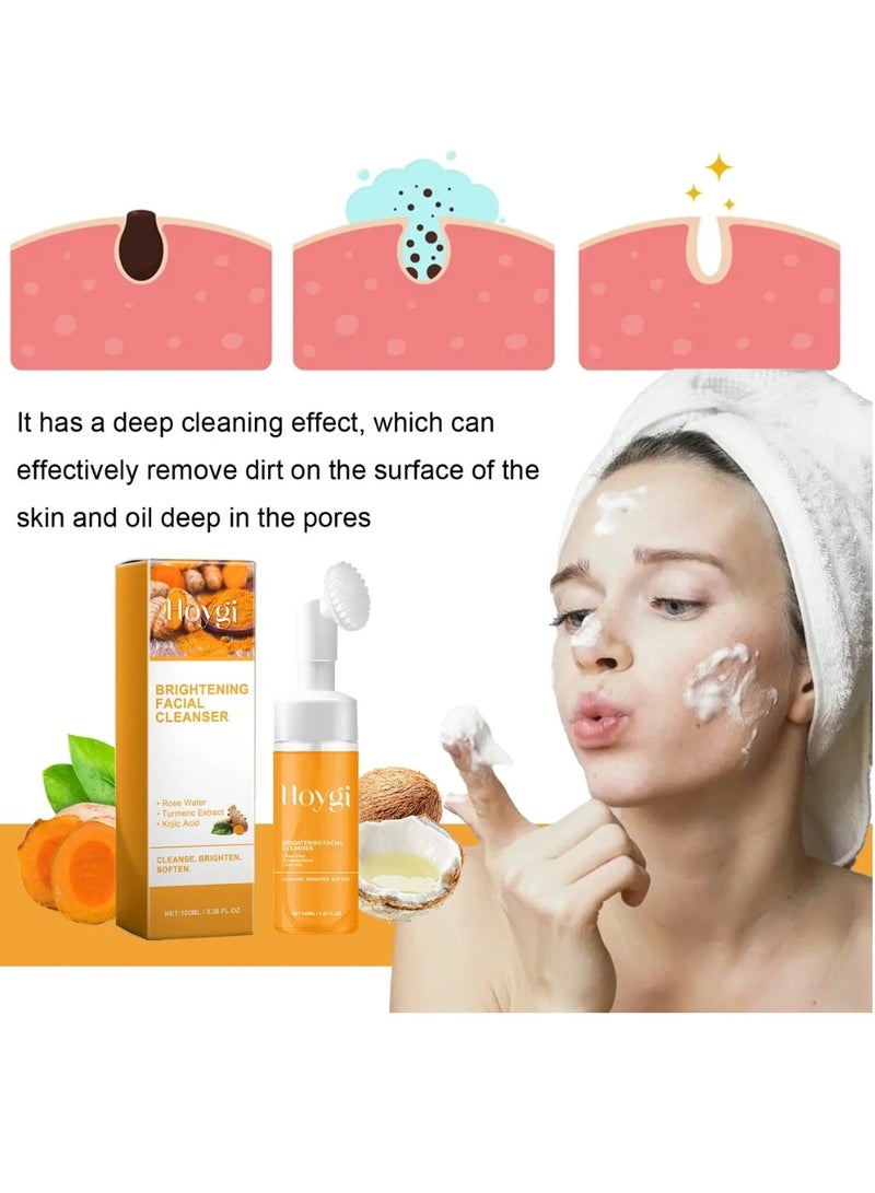 Hoygi منظف وجه مضيء 100 مل غسول وجه بالكركم منظف وجه بالكركم يرطب وينعش ويغذي ويزيل الأوساخ والزيوت، يقلل من البقع الداكنة والهالات السوداء رغوة تنظيف الوجه مع ماء الورد وحمض كوجيك - Image 2