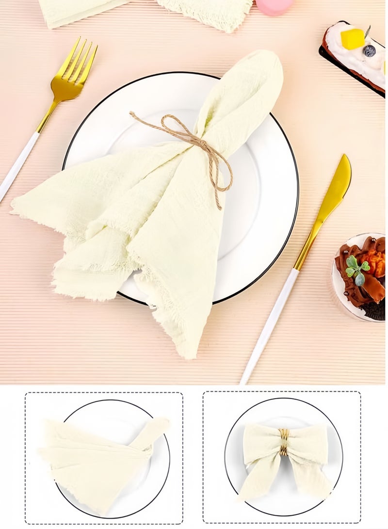 ١٢ منديل قماش قطني كتاني، مناديل قماشية مصنوعة يدويًا بشراشيب، مناديل عشاء قماشية ناعمة مربعة الشكل مقاس ٤٢ × ٤٢ سم، مناسبة للعشاء والحفلات وحفلات الزفاف، منديل زفاف بيج اللون. - Image 5