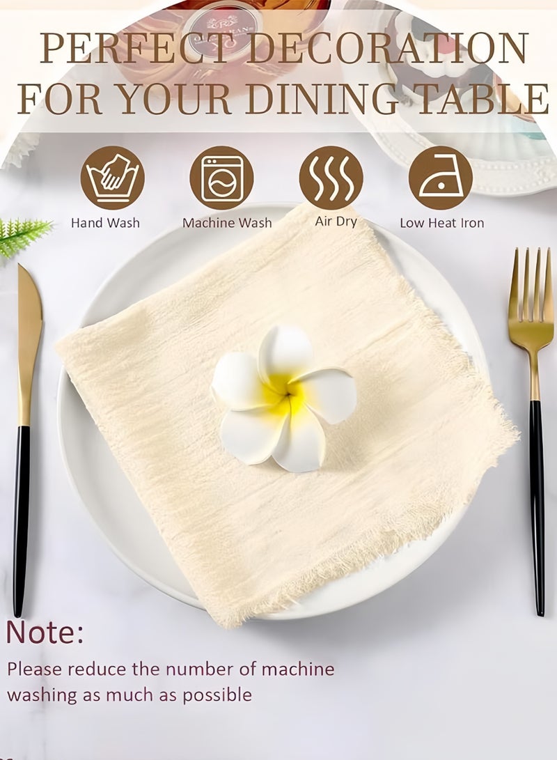 ١٢ منديل قماش قطني كتاني، مناديل قماشية مصنوعة يدويًا بشراشيب، مناديل عشاء قماشية ناعمة مربعة الشكل مقاس ٤٢ × ٤٢ سم، مناسبة للعشاء والحفلات وحفلات الزفاف، منديل زفاف بيج اللون. - Image 4