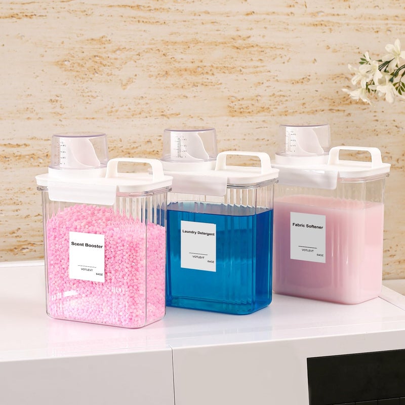 VOTLEVT 64 OZ Laundry Detergent Dispenser, Liquid Laundry Soap Dispenser, Fabric Softener Dispenser, Scent Booster/Laundry Powder Holder & Container, Laundry Room Organization and Storage, 3PACK - Image 5