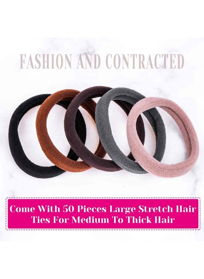 anezus 50 Pcs Thick Black Hair Ties Large Hair Elastics Bulk Hair Ties Stretch Hair Bands Ponytail Holders For Thick Heavy And Curly Hair Neutral Colors  - Image 2