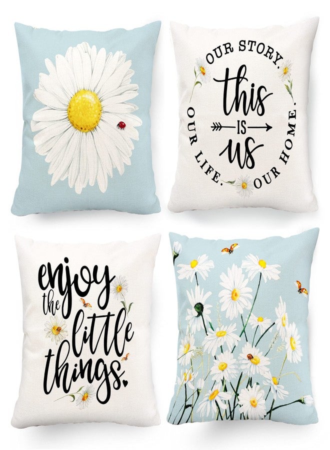Hexagram Outdoor Pillow Covers 18x18 Set of 4, Blue Floral Daisy Farmhouse Decor, Indoor Outdoor Decorative Throw Pillow Covers for Sofa Couch Living Room, Home Decor - Image 1