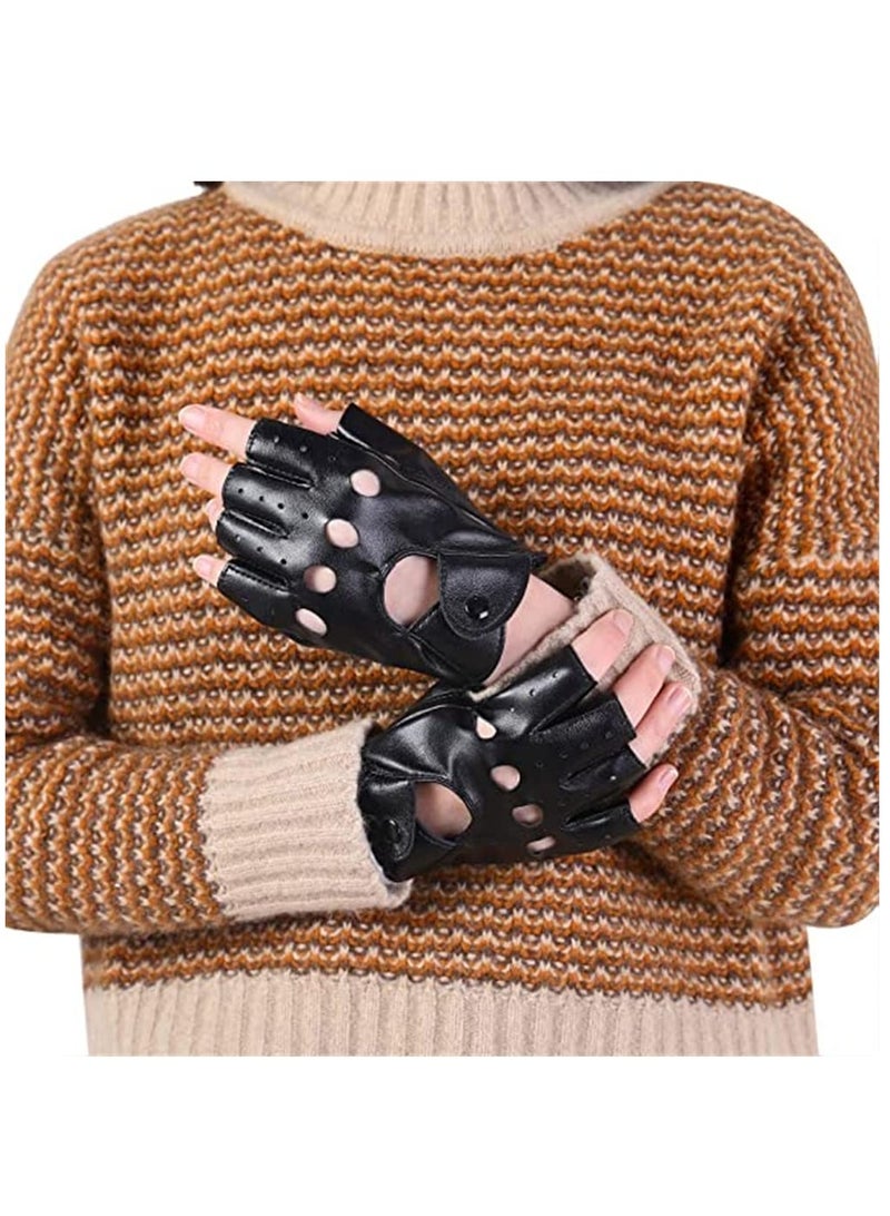 Stylish Half Finger PU Leather Gloves for Women with Rivets and Strap Ideal for Performance and Everyday Wear - Image 1
