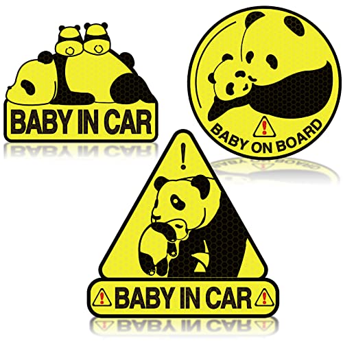 SuperKaKa 3 Pack Set Baby on Board Panda Car Magnets Baby in Car Safety Sign for Car Bumper Automotive Exterior Accessories Reflective Car Magnet Cute Car Drive Safely Sticker for Most Car - Image 1