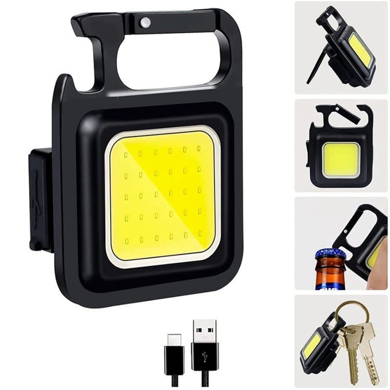 Jiya Enterprise Jiya Enterprise Multifunction Keychain Led Light with Bottle Opener, Magnetic Base and Folding Bracket Mini Cob 500 lumens Rechargeable Multifunctional Keychain Emergency Light Keychain (Square) - Image 2