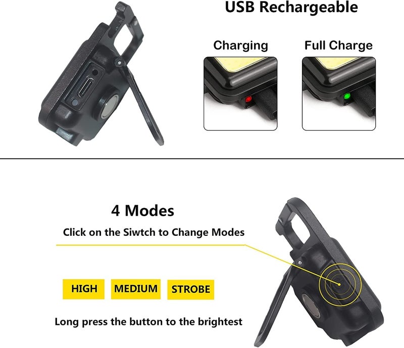 Jiya Enterprise Jiya Enterprise Multifunction Keychain Led Light with Bottle Opener, Magnetic Base and Folding Bracket Mini Cob 500 lumens Rechargeable Multifunctional Keychain Emergency Light Keychain (Square) - Image 4