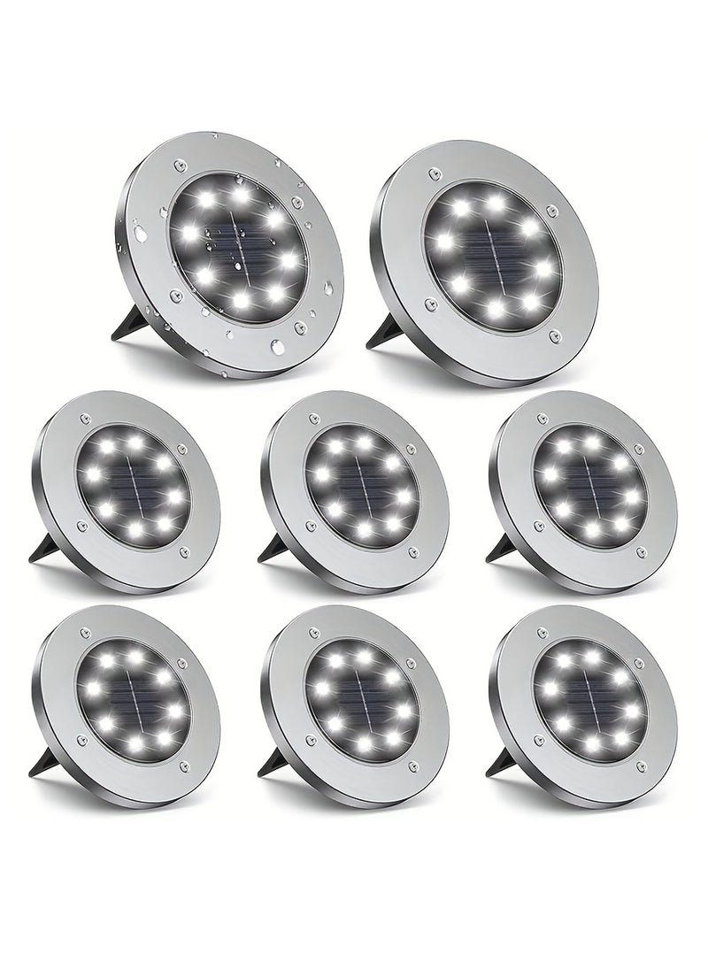 Generic 8 Pcs Premium Solar LED Ground Spot Lights - Durable Waterproof Outdoor Lighting - Bright Landscape Lamps for Garden Pathway, Yard - Eco-Friendly, Rust-Resistant Waterproof IP65 (White light)  - Image 1