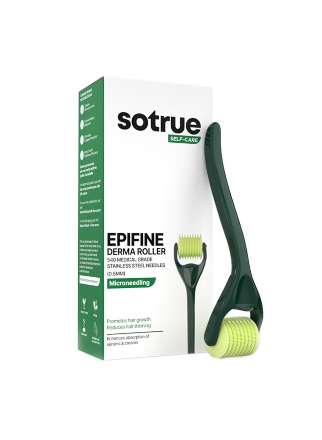 So True Sotrue Epifine Derma Roller 0.5mm | 540 Medical Grade Stainless Steel Needles | Derma Roller for Hair Growth & Thickening, Repair Damages and Activates Hair Follicles (Green) - Image 1