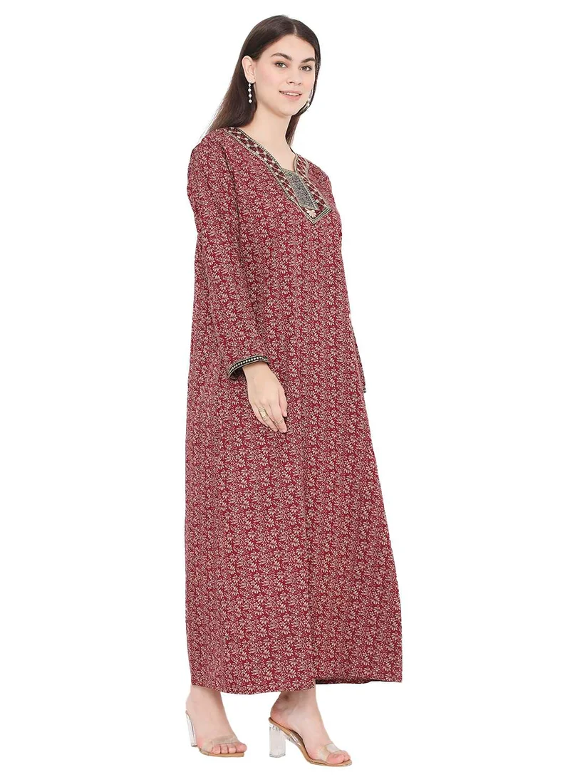 هانا آند سارا LONG PRINTED MODEST THREAD EMBROIDERY ARABIC KAFTAN FARASHA DRESSES