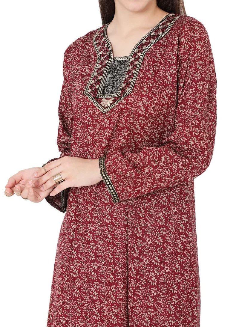 هانا آند سارا LONG PRINTED MODEST THREAD EMBROIDERY ARABIC KAFTAN FARASHA DRESSES