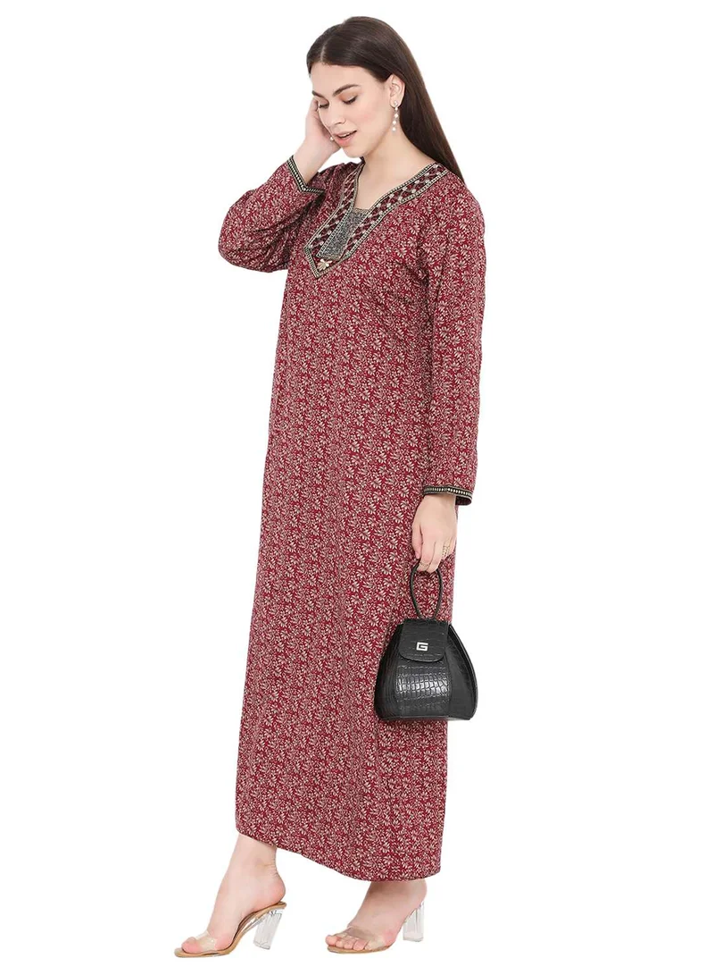 هانا آند سارا LONG PRINTED MODEST THREAD EMBROIDERY ARABIC KAFTAN FARASHA DRESSES