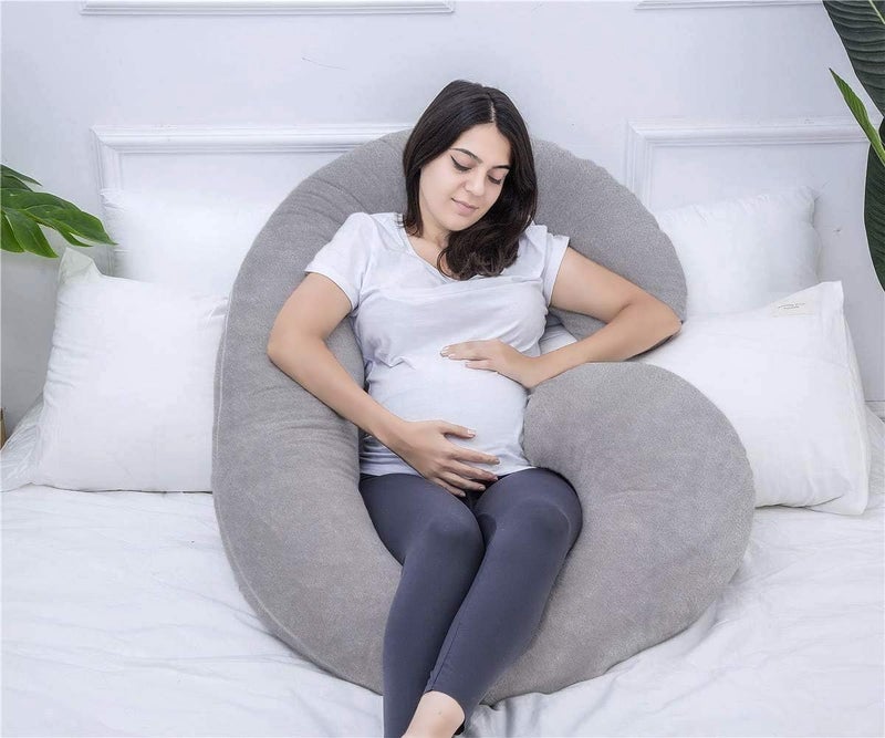 PumPum Pregnancy Pillow C Shaped Full Body Pillow for Maternity Support Pregnant Women Sleeping Pillow with Velvet Cover Dark Grey - Image 4