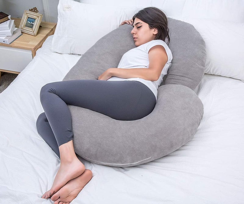PumPum Pregnancy Pillow C Shaped Full Body Pillow for Maternity Support Pregnant Women Sleeping Pillow with Velvet Cover Dark Grey - Image 3