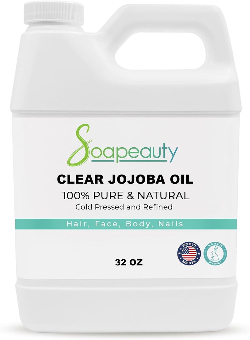 Soapeauty Clear Jojoba Oil  100 Pure  Natural  Refined Cold Pressed Hexane Free  Moisturizing Oil for Skin Face Hair  Nails  32 fl oz